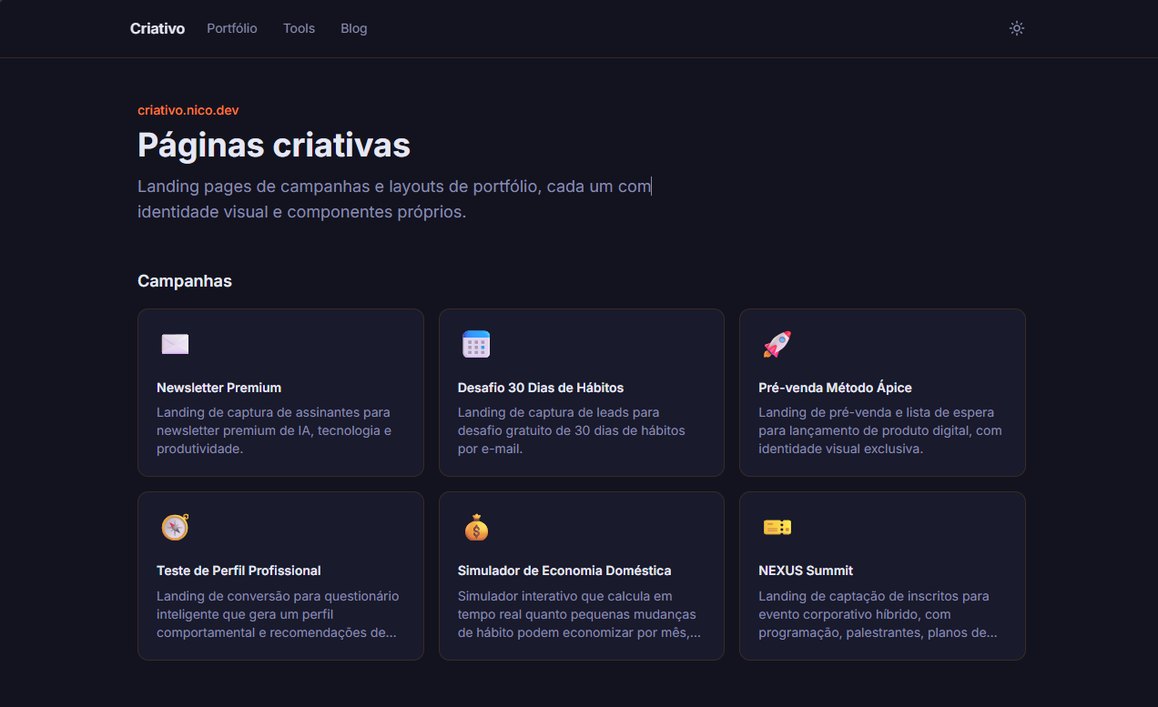 Páginas criativas